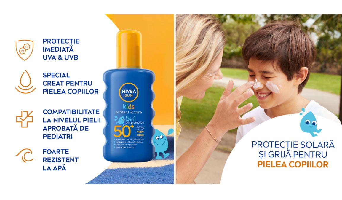 Nivea | Sun Kids Protect & Care 5in1 Spray cu Protectie Solara pentru Copii SPF 50+ | 200 ml
